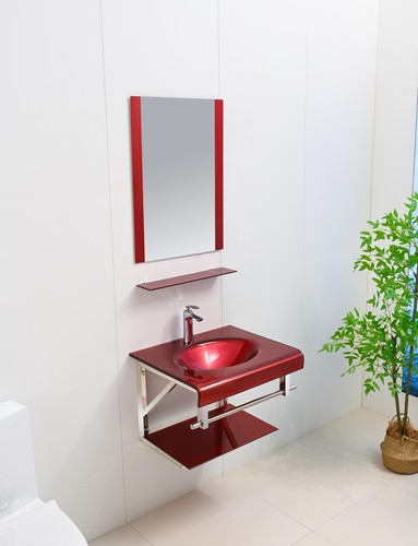 Modern red glass bathroom - modern,